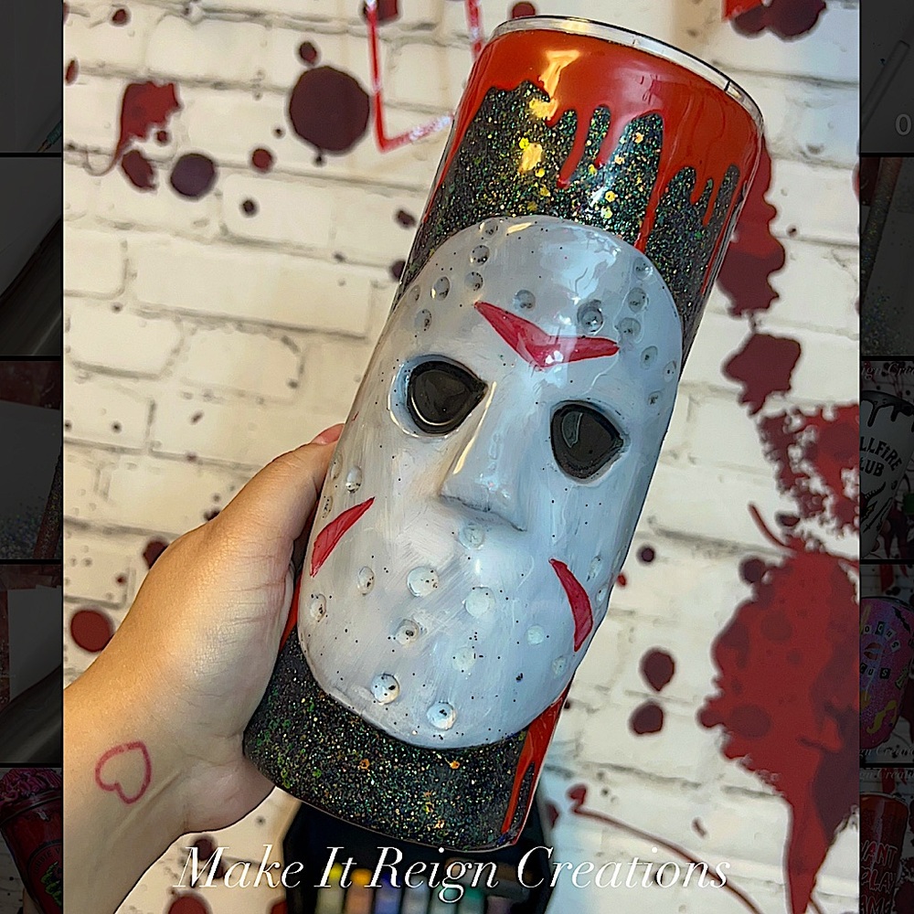 Jason horror movie Halloween glitter tumbler